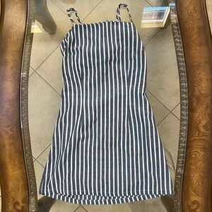 Grey and White Striped Dress. Size Large. RUNS SMALL